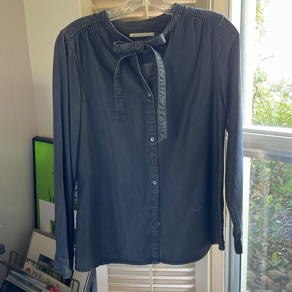 Armed Angels (Germany) Tencel Long Sleeve Blouse w/ Bow NWOT Small/X-Small